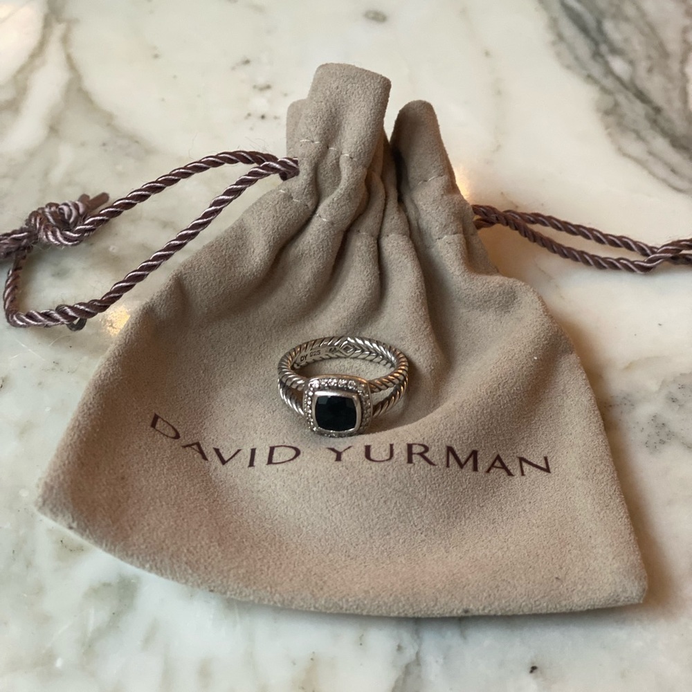 David Yurman Petite Albion Ring in Sterling Silver with Black Onyx and Diamonds